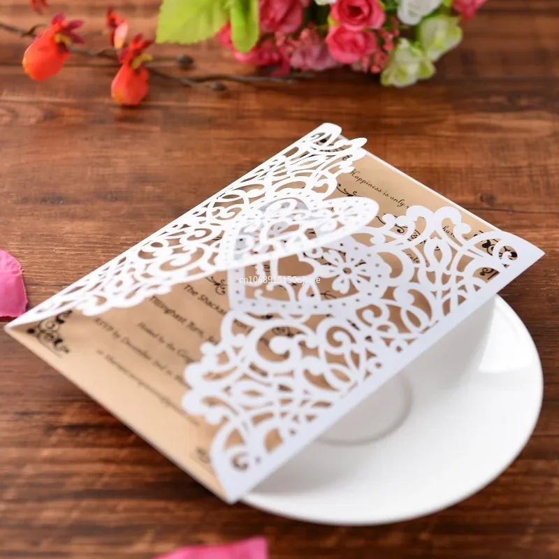1pcs Wedding Invitations Cards Laser Cut Love Heart Vintage Decor Gift Greeting Card Party Supplies Greeting Cards بطاقات العمل