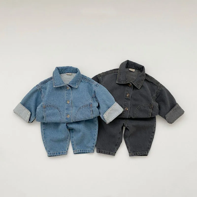 

3652B Korean Baby Pants Jeans 2022 Autumn and Winter New Baby Boy's Denim Pants Pocket Casual Girl's Pants Trousers