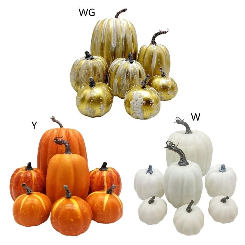 

Versatile 7Piece Gold White Foam Pumpkins Set for Autumn Tabletop Decor, DIY Halloween Crafts, and Seasonal Parties DropShip