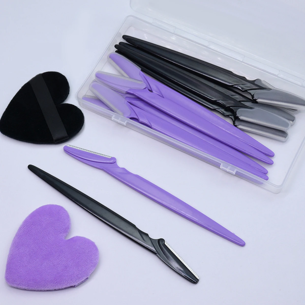 10Pcs Eyebrow Razors Trimmer and 2pcs of Makeup Sponge Puff With Case Face Body Hair Remover Eye Brow Shaver Beauty Tools Kit 3