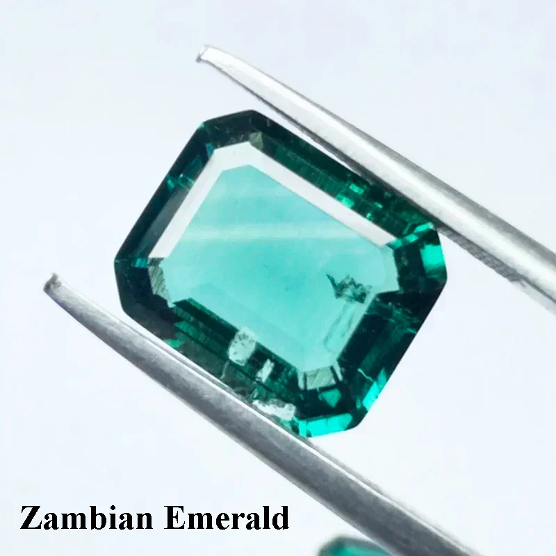 Lab Grown Zambian Emeralds Emerald Cut Hydrothermal Hand Cutting With Cracks Inclusions Inside Selectable AGL Certificate
