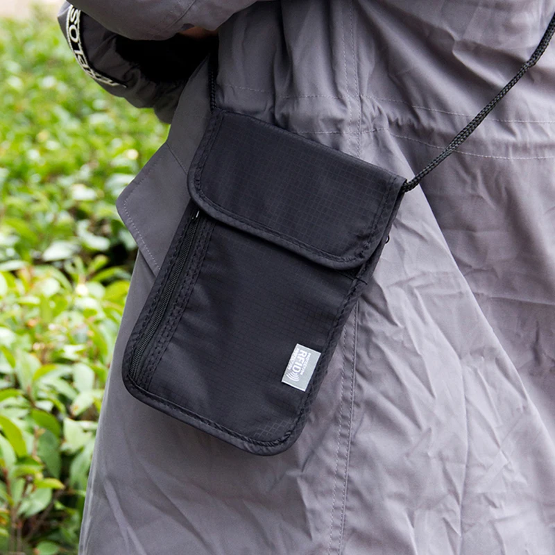 1 Pcs Waterproof RFID Nylon Storage Bag Travel Document Card Passport Bag Neck Wallet Money Document Card Passport Pouch
