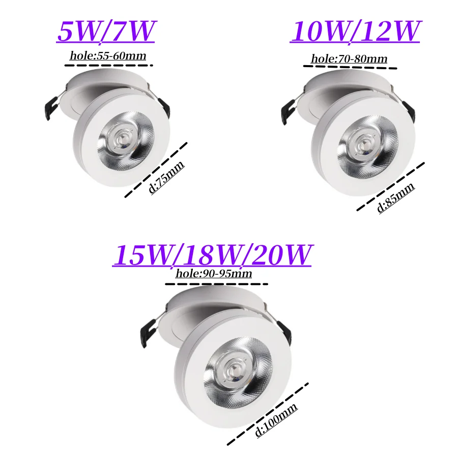 LED Embedded Down light Spotlight Fold 90&deg; Up And Down Rotate About 350&deg; 5W 10W 18W COB Background Lamp 85-265V Interior lightin led downlight recessed ceiling spotlight ceiling lamps