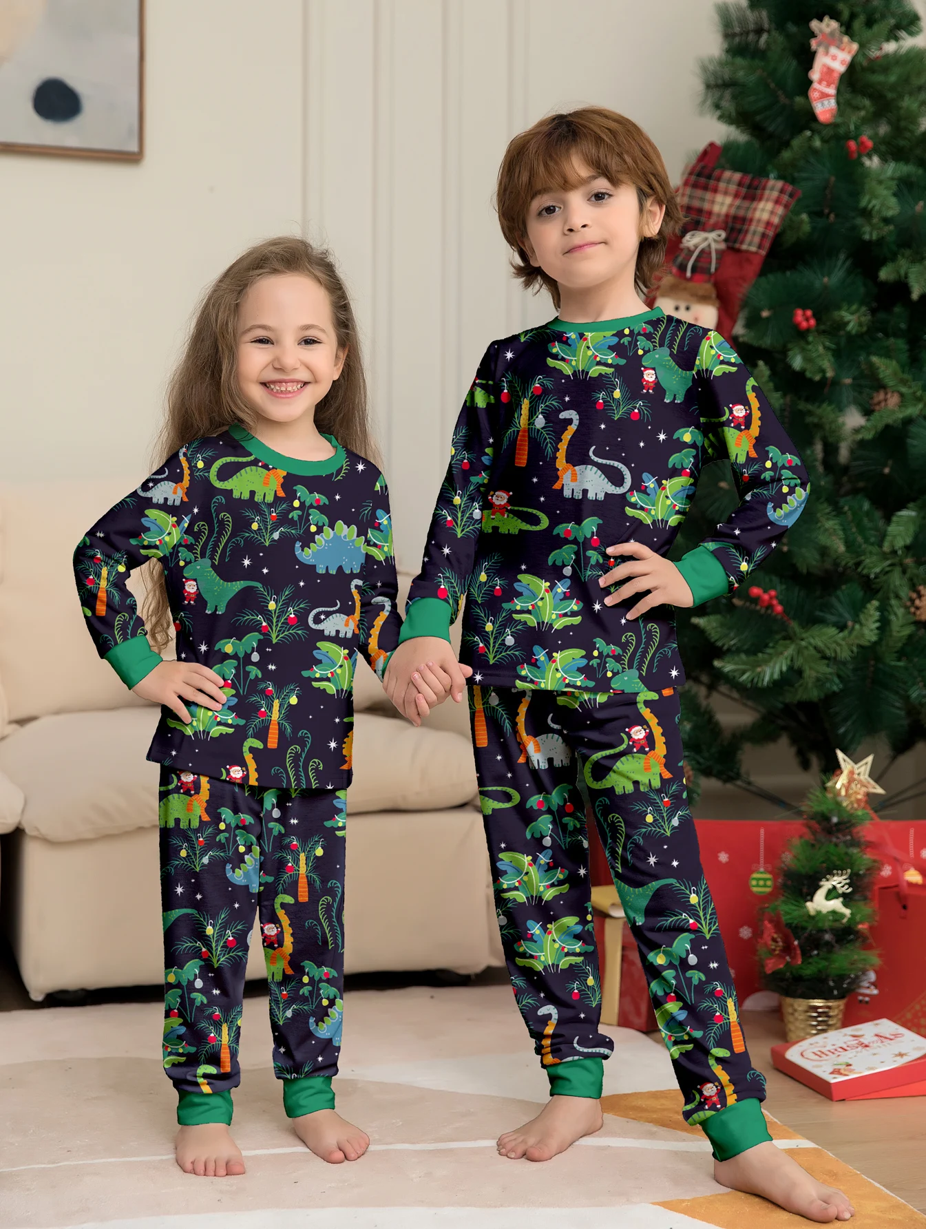 2024 Christmas Pajamas Set Santa&elk Print Parent-child Matching Outfits Family Look 2 Pcs Suit Baby&dog Romper New Year Clothes 2