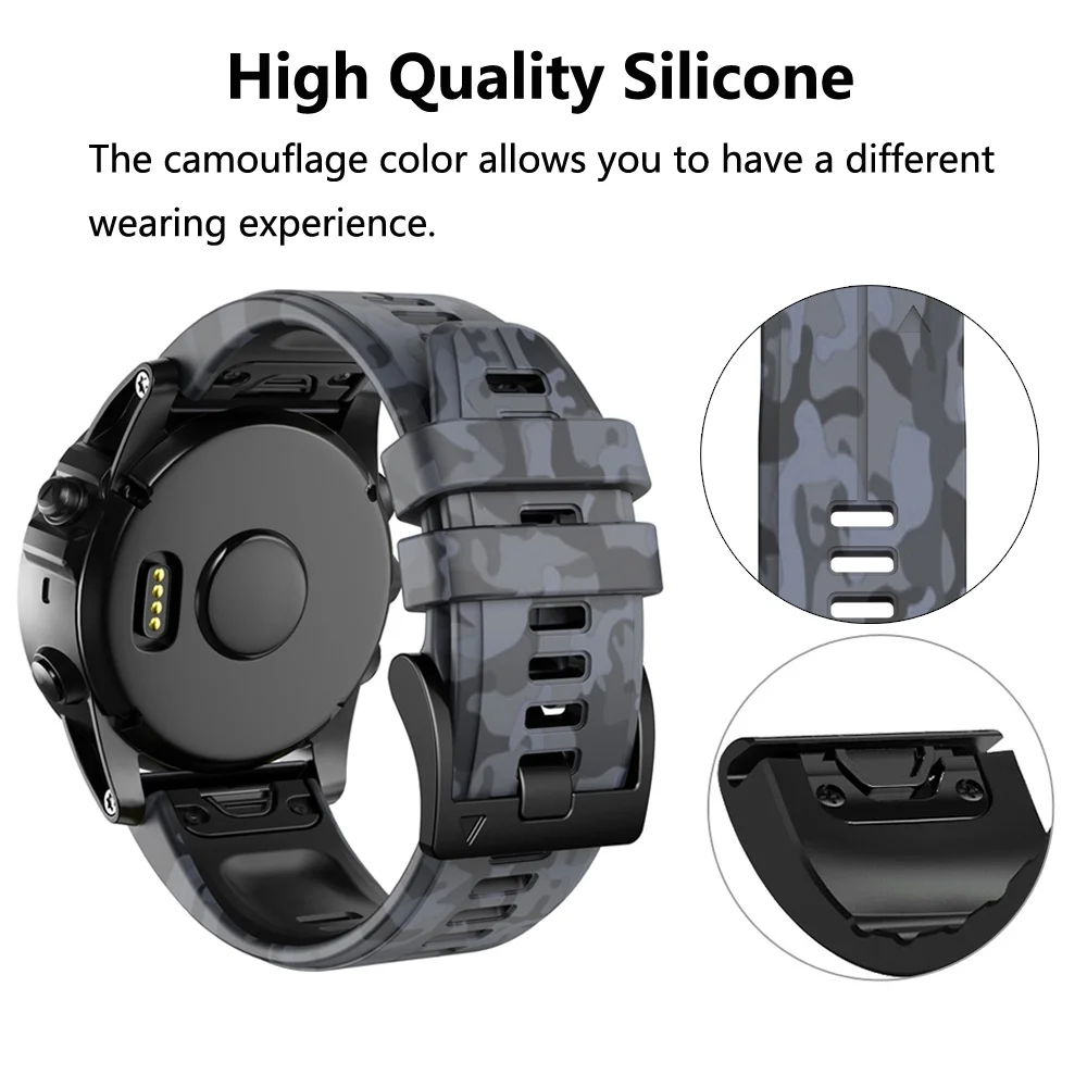Camo Silicone Strap Garmin Fenix 6X 7X 7 6 5 5X Wristband 22mm 26mm Quick Release Strap 3 HR Sapphire