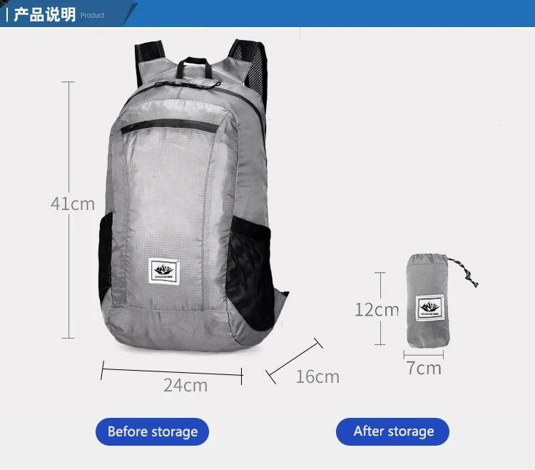 18L Portable Foldable Backpack Folding Mountaineering Bag Ultralight Outdoor Climbing Cycling Travel Knapsack Hiking Daypack