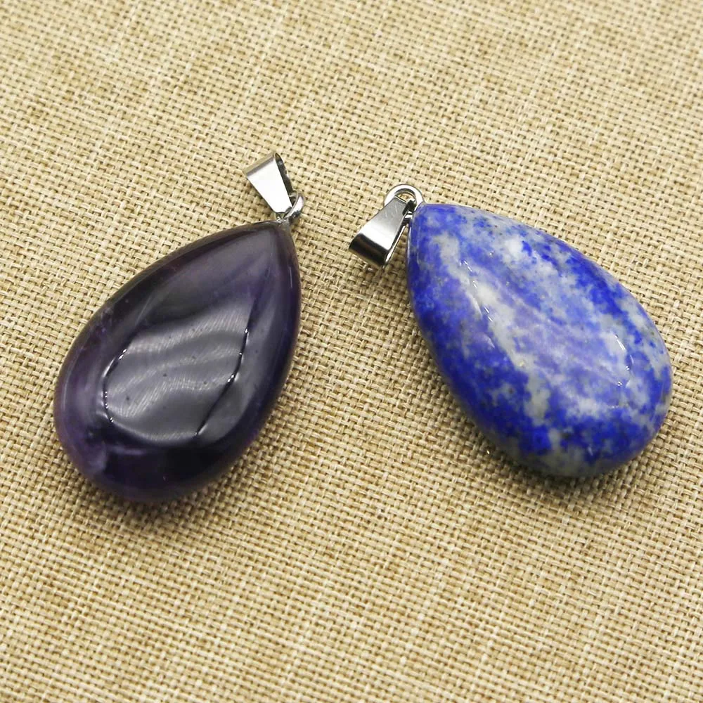 Natural Stone Lapis Lazuli Amethyst Water Drop Pendant Mineral Healing Necklace Charms Jewelry Gift Wholesale 4Pcs Free Shipping