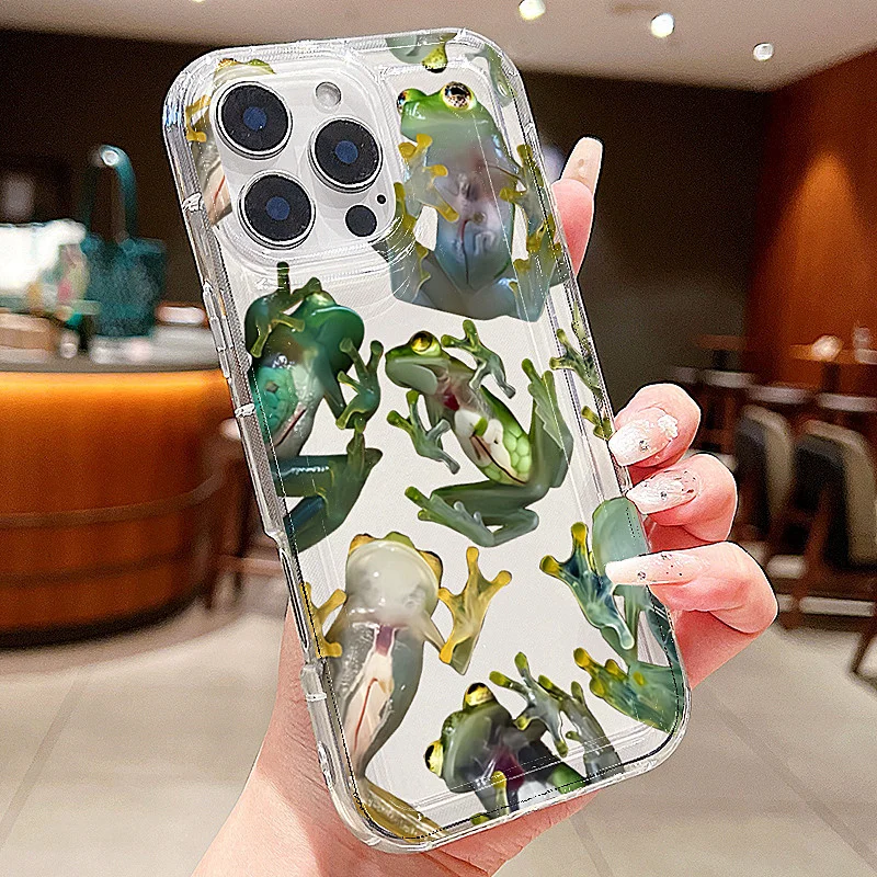 Realistic Frog Print Clear Shockproof Phone Case - Funny Animal TPU Cover