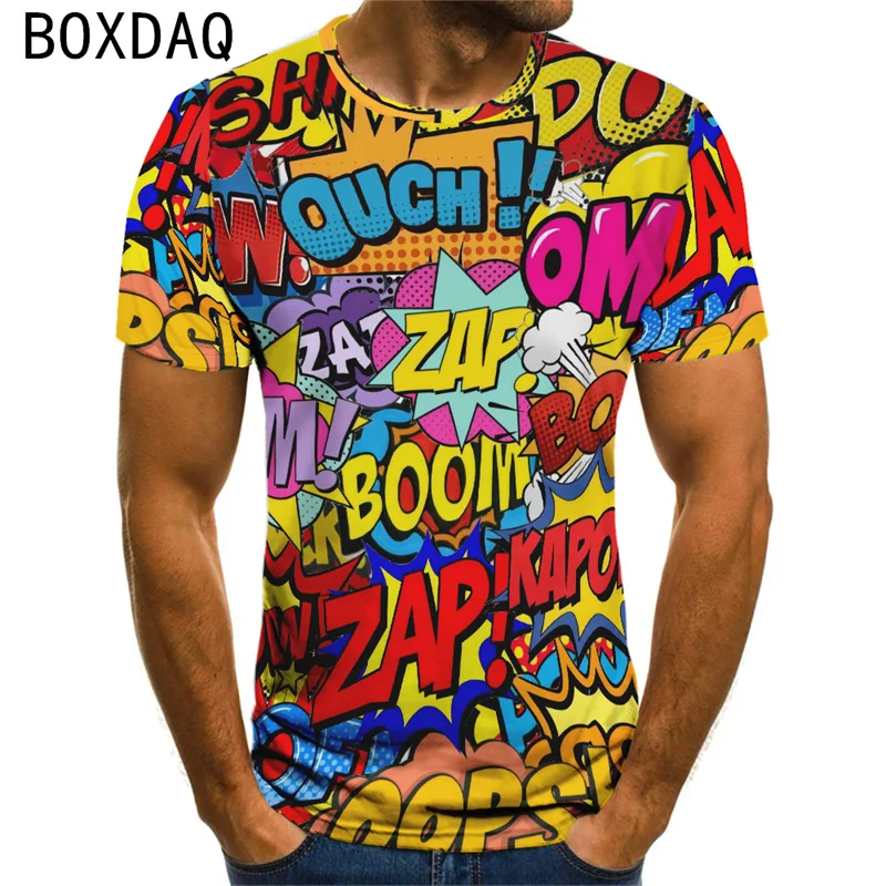Футболка мужская уличная в стиле хип-хоп, цветной топ с 3D принтом надписи, повседневная короткая футболка оверсайз, 6XL