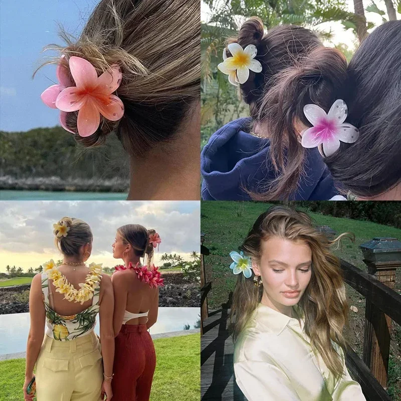 

New Fashion Summer Gradient Flower Acrylic Hair Clip For Women Sweet Ponytail Hair Claw Shark Hairpin Barrettes Hair Accessories