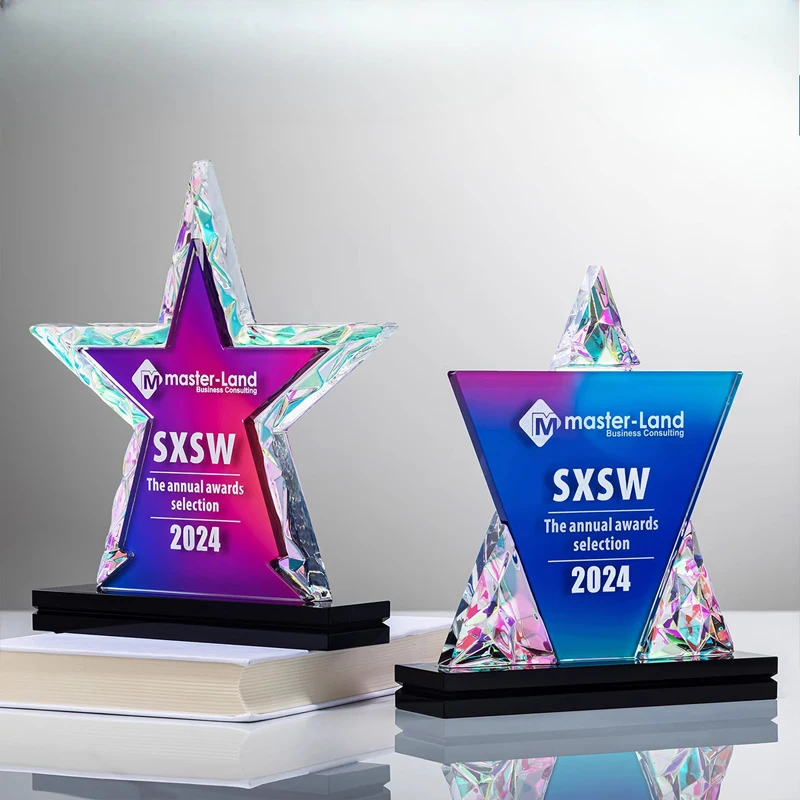 Customized Colorful Crystal Trophy Company Annual Meeting Excellent Employee Souvenirs Home Decoration Craft Lettering Medal 1Pc