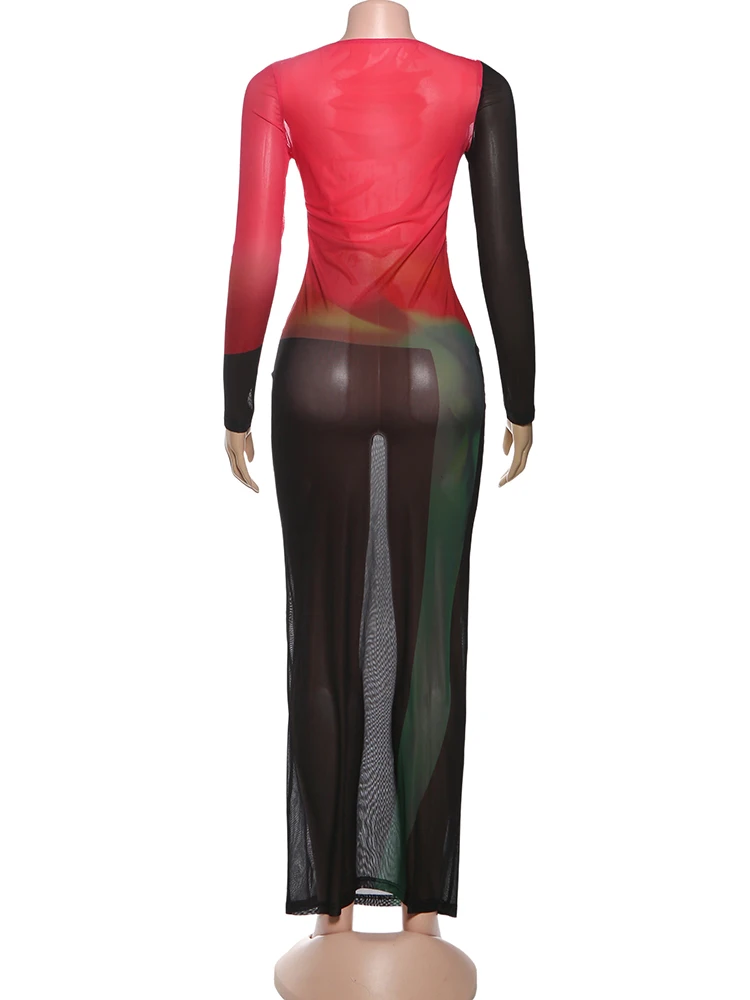 Nibber Fashion Contrast Patchwork Design Dress Woman Autumn Trend o-Neck Full Sleeve Skinny Stretch Street Elegant Long Bodycon