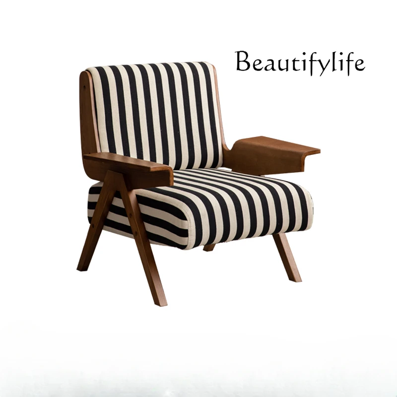 

Single-Seat Sofa Chair Living Room Balcony Chinese Style Designer Solid Wood Soft Bag Leisure Chair Zebra Chair