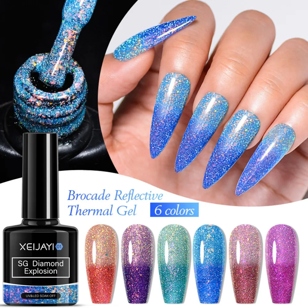 

Reflective Glitter Top Coat Gel Nail Glitter Hybrid Varnish Polish Semi Permanent Soak Off UV LED Varnish for Manicure Airbrush