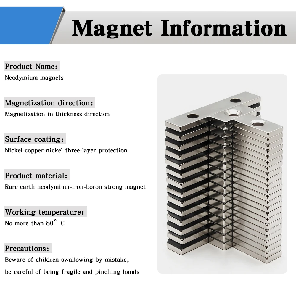 Superstarker Blockmagnet mit Löchern, Neodym-Magnet NdFeB N35, Starker Permanentmagnet, Kühlschrankmagnet – Detail 2
