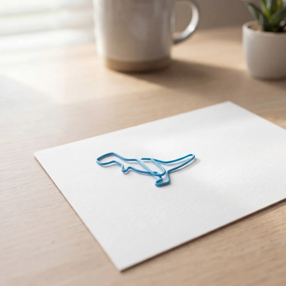 100Pcs 공룡 모양 재미 있은 종이 클립 43*35mm 플라스틱 코팅 금속 금속 종이 클립 파란색 튼튼한 동물 모양 종이 클립