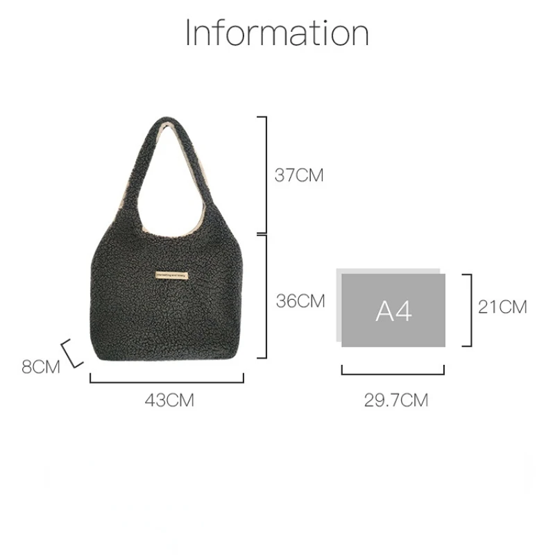 Youda Ladies Korean Version Fashion Plush Shoulder Bage Large Casual Reversible Capacity Shopper Corduroy Tote Bags for Women