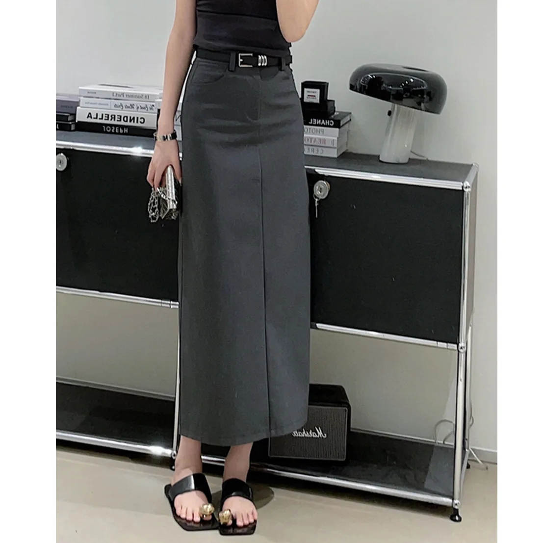 

Women's High Waist Straight Half Skirt, Monochromatic Split Suit, Long Dress, New Fashion, Autumn, 2023