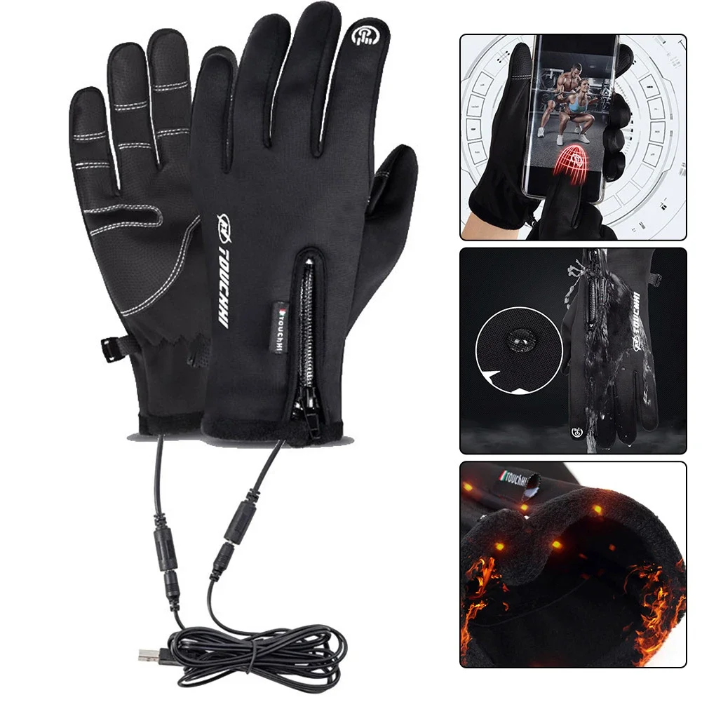 Heated Cycling Gloves Racing Riding Winter Motorcycle Gloves Winter USB Heated Outdoor Work Support Fingertip Touchscreens