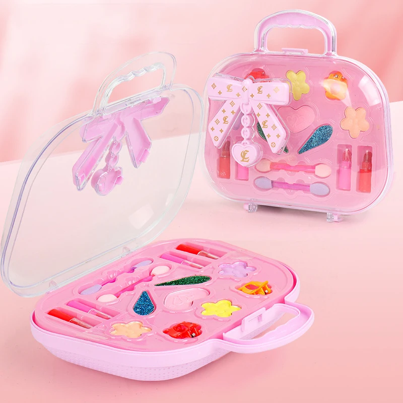 Children Girls Makeup Toys Set Bow Bag Eyeshadow Palette Lipstick Girls Birthday Party Dress Up Makeup Toys Gifts