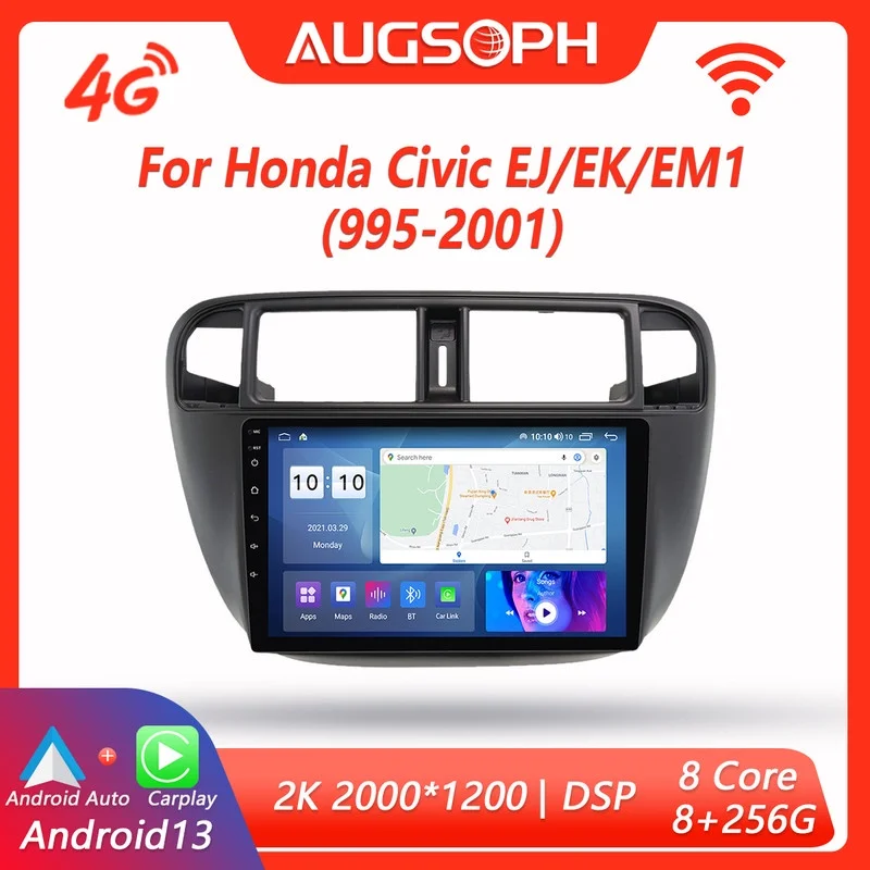 

Автомобильный радиоприемник Android 13 для Honda CIVIC EJ EK EM 1995-2001, 9 дюймов 2K мультимедийный плеер с 4G Carplay DSP и 2Din GPS
