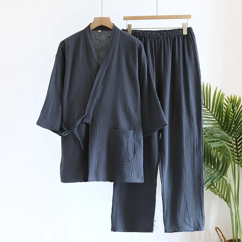 Kimono Robes Large Size with Pocket and Long Pants 2 Pcs Pajamas Set for Men Sleepwear Clothes Cotton Pjamas for Men pajama sets