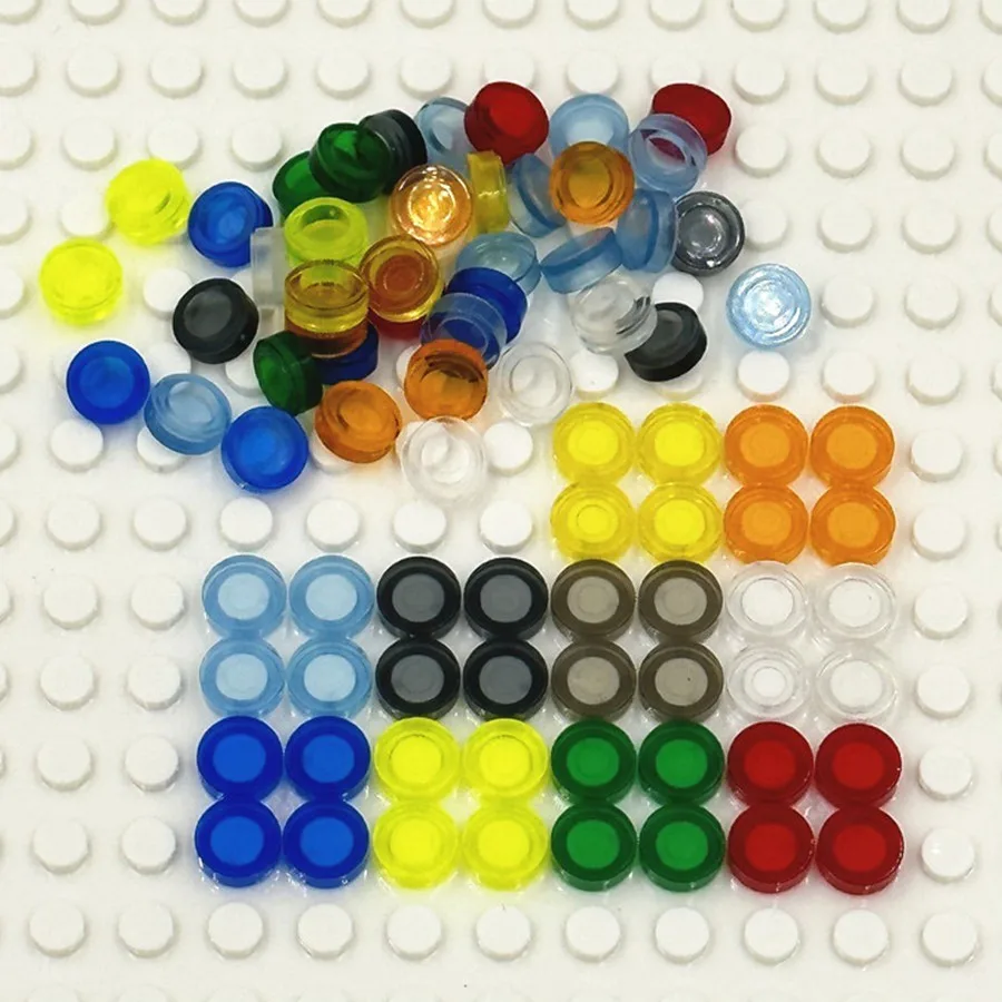 200PCS 투명 컬러 플랫 타일 1x1 도트 라운드 벽돌 35381 98138 MOC DIY 빌딩 블록 부품 어린이 장난감