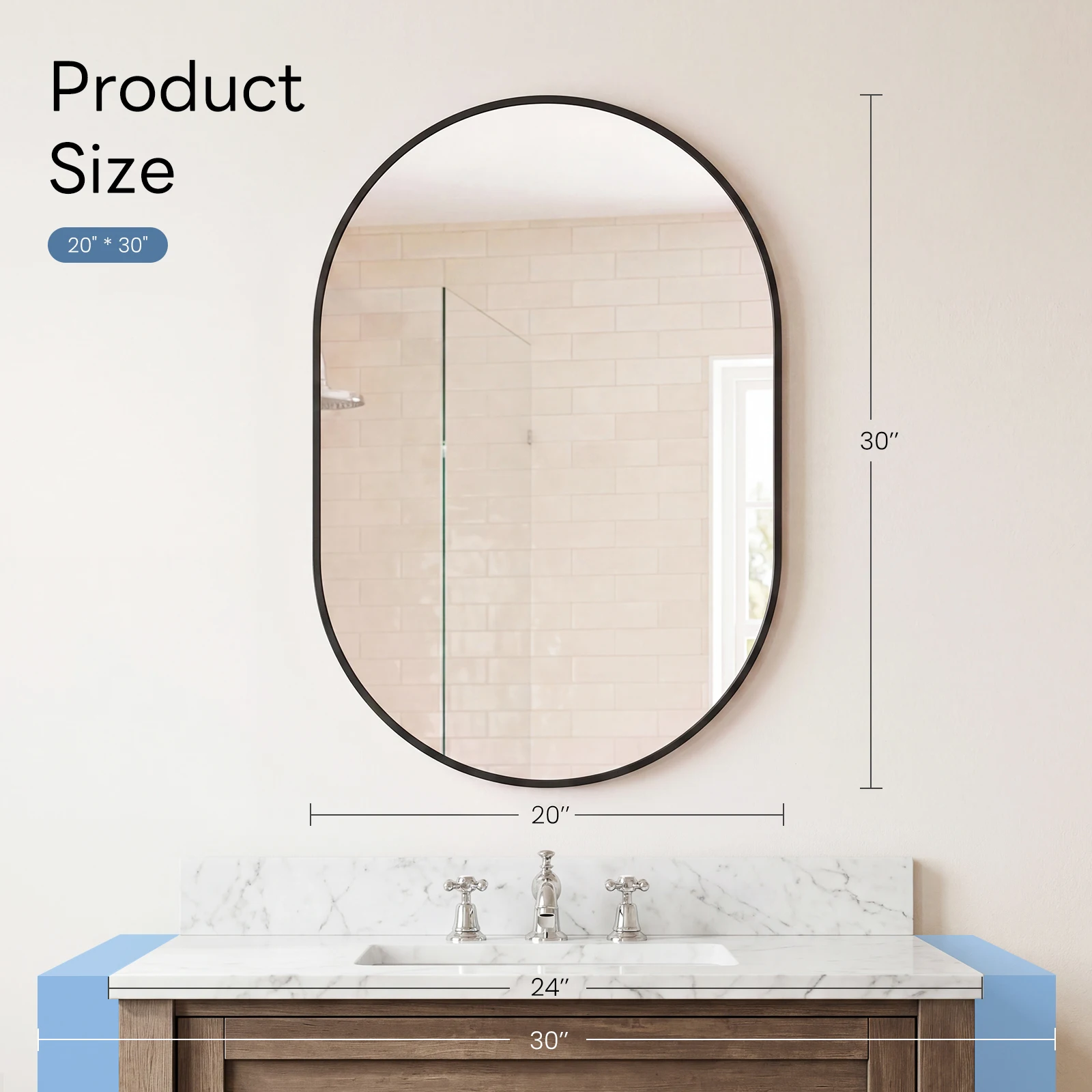 JHK Oval Wall Mirror with Metal Frame for Wall Modern Dressing Mirror Tempered Glass Bedroom Living Room Horizontal or Vertical