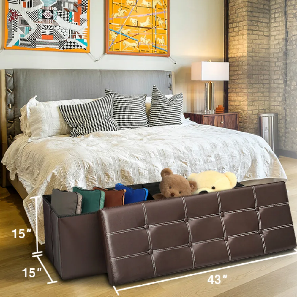 Faux Leather Storage Ottoman Shoe Bench