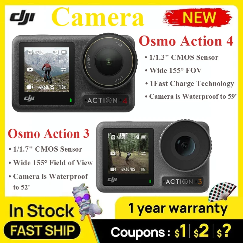  DJI Osmo Action 4 Standard Combo - 4K/120fps Waterproof Action  Camera with a 1/1.3-Inch Sensor, Stunning Low-Light Imaging, 10-bit & D-Log  M Color Performance, Long-Lasting 160 Mins, Outdoor Camera 