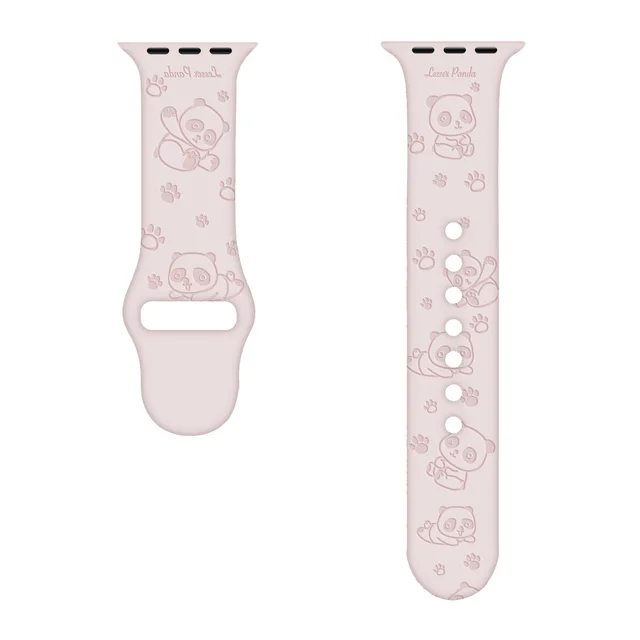Sport Strap for Apple Watchband 44mm 40mm 38mm 42mm 41mm 45mm Printed Silicone Bracelet for iwatch series 7 6 5 4 3SE watch band panda-pink