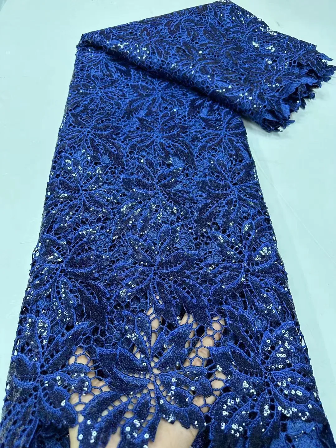 

Nigerian Guipure Cord Lace Fabric 2024 High Quality African Lace Fabric With Sequins for Elegant Women Dresses Materials