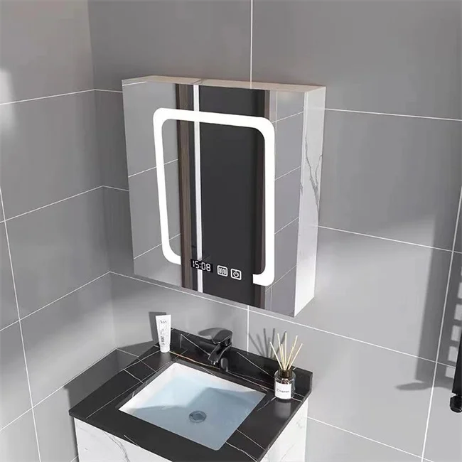 Smart LED Light Toilet Mirror Cabinet Bathroom Mirror Cabinet Single Door With IP44 Waterproof Anti-fog Function