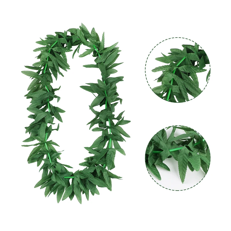 1 Set Grüne Blätter Kranz Halskette Stirnband Armband Set Tropischer Sommer Strand Party Ball Hawaiianisches Auftritts-Kostüm Schmuck Requisite – Detail 2