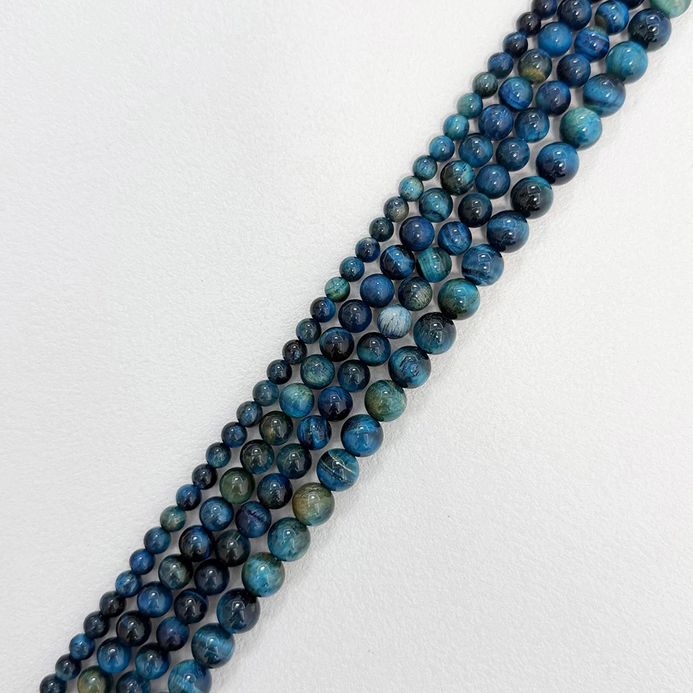 Natural B Quality Peacock Blue Color Tiger Eye Agate Stone Round Loose Beads 15" Strand 6 8 10 12MM For Jewelry Make