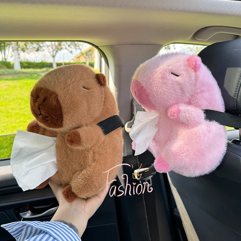 

Kawaii Cartoon Animation Capybara Car Tissue Box Cute Plush Car Armrest Box Paper Box Multi-Functional Hanging Tissue Box