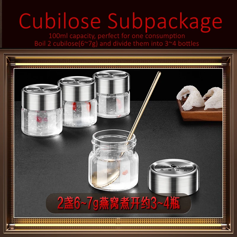 LFGB Certificate High-borosilicate Glass Subpackge Jar Fall Cold and Heat Resistant 100ml 250ml 330ml Concave Lid Bottle 4 Pcs