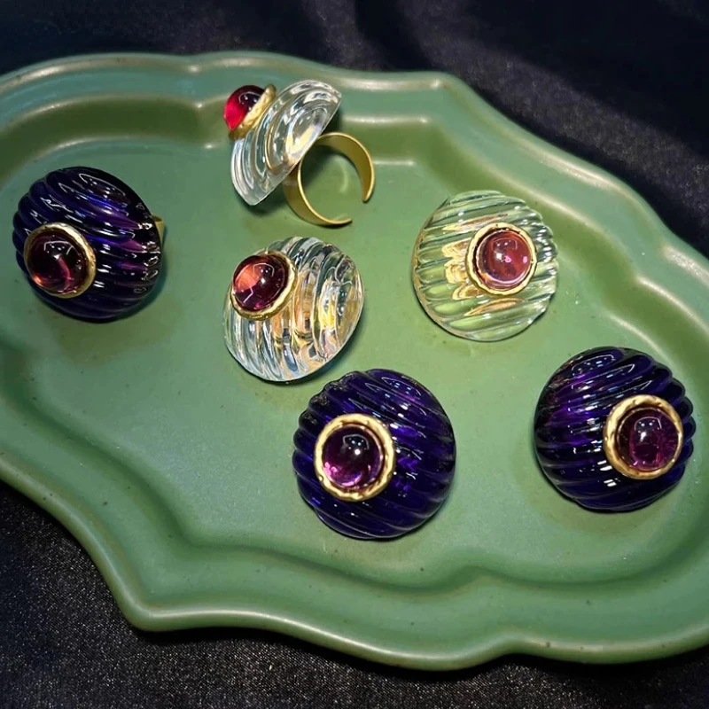 Trendy Jewelry Vintage Temperament Rings Senior Sense Purple Resin Stud Earrings For Women Girl 2024 Trend New Accessories - 3