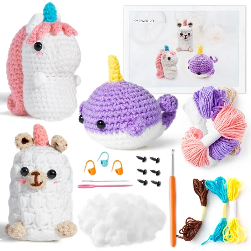 Beginner Crochet Kit for Kids Animals Cotton Crochet Starter Kit DIY Craft Complete Material Pack Knitting Enthusiast Handicraft