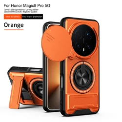 Enhanced Protective Magnetic Armor Phone Case with Foldable Holder and Camera Guard for Honor Magic8 Pro (SJia - Orange)
