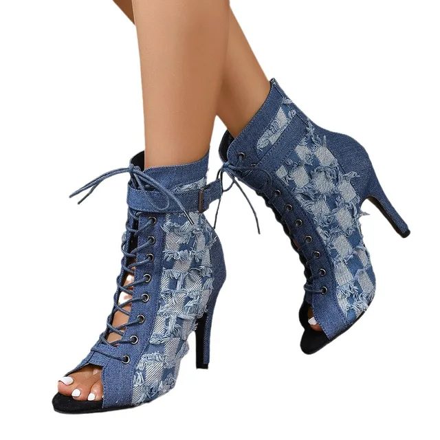 Bottes de brevLatine à Semelle en Caoutchouc, Chaussures Modernes et Sexy, Sandales à Talons Hauts de 6-8cm, Ceinture Ajourée à Lacets, en Denim Carré, à la Mode 5 Bottes de brevLatine à Semelle en Caoutchouc, Chaussures Modernes et Sexy, Sandales à Talons Hauts de 6-8cm, Ceinture Ajourée à Lacets, en Denim Carré, à la Mode 5