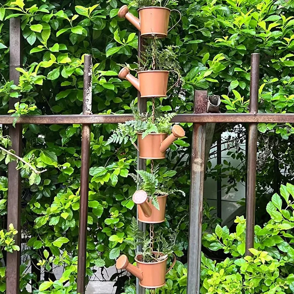 Metal Kettle Rain Chain Hanging Decorative Rings Kettles Rain Chains all-brass Artwork Pendant for Home Outdoor Garden Patio 1PC