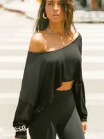 Haut court à manches longues et épaules dénudées pour femme, Vintage des années 2000, Streetwear décontracté, Style Harajuku, T-Shirt ample pour l'automne 4