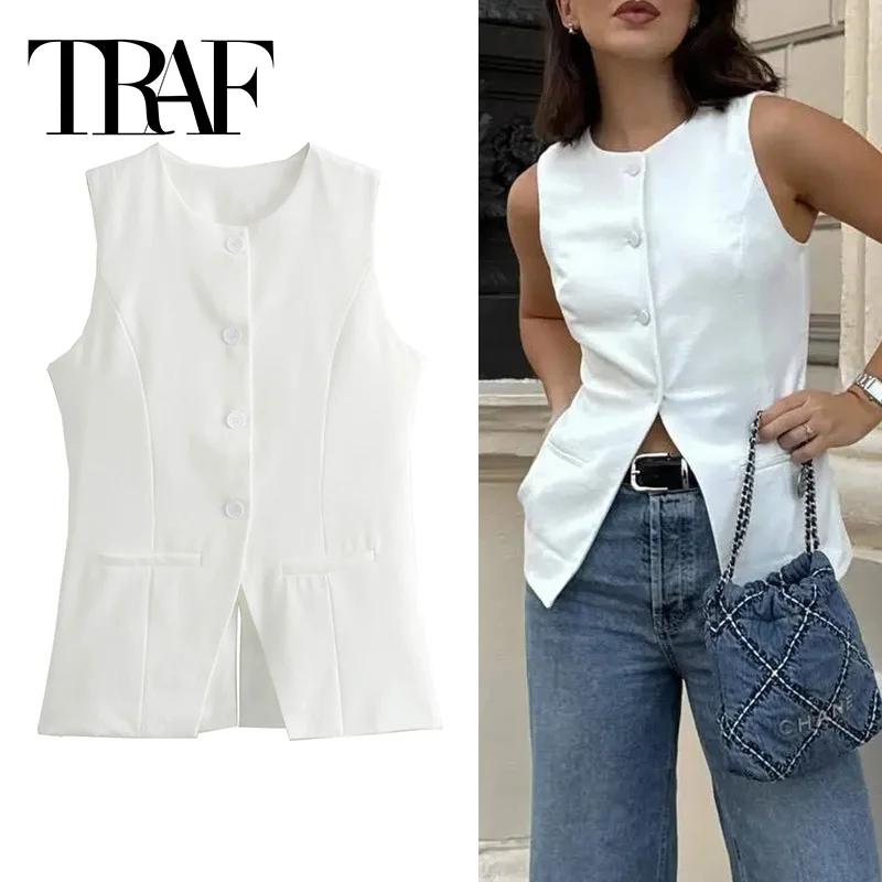 QUEENIE™ - Classy Button Front Sleeveless Outerwear Vest main image 1