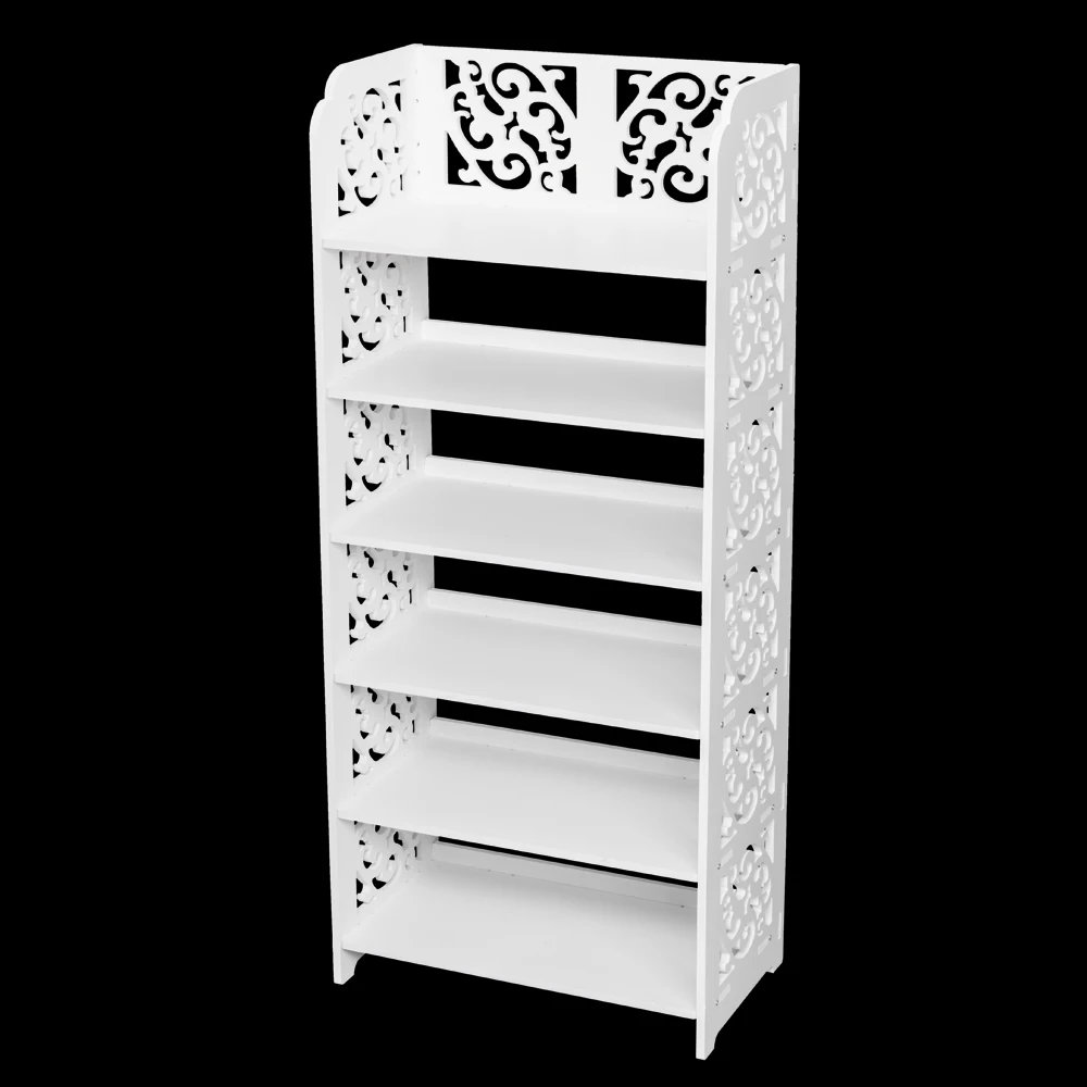 Wood-plastic Board Six Tiers Carved Shoe Rack White A Living Room Furniture 3