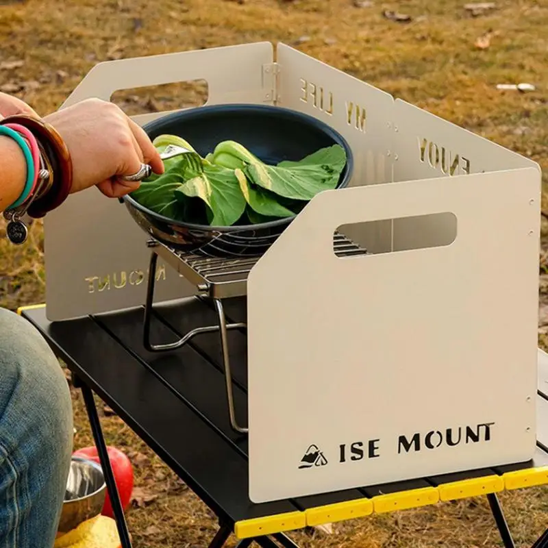 Folding Gas Stove Windshield Camping BBQ Burner Windscreen Stainless Steel Tri-fold Four-fold Cassette Stove Windproof Shield Stove Windscreen Camping Gas Stove Camping Stove Gas Stove Gas Burner Camping Stove Accessories