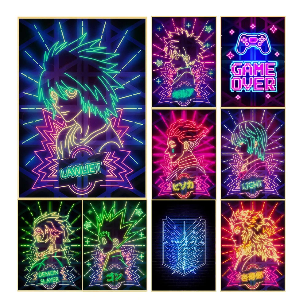 Neon Anime Poster Fashion Kraftpapier Prints Cafe En Woonkamer