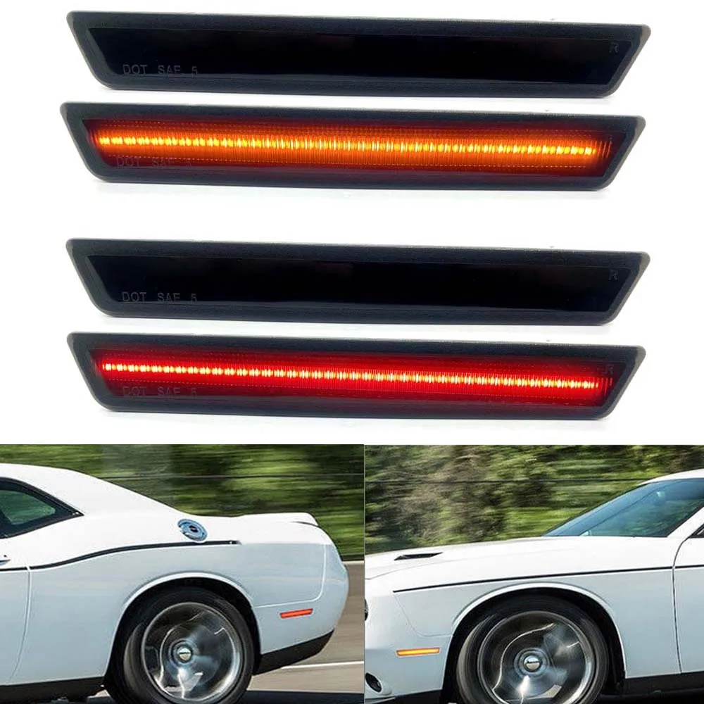 

4PCs Front Amber Rear Red LED Side Marker Light For 2015-2020 Dodge Challenger Side Marker Lights,Replace OEM Sidemarker Lamps