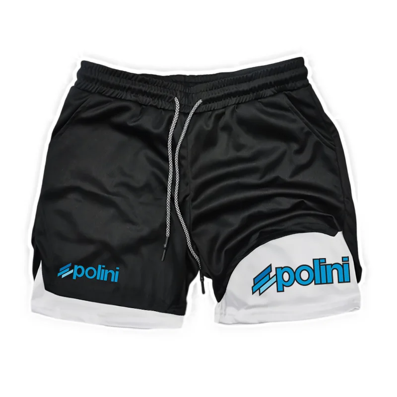 شورت رياضي رجالي عصري 2 في 1 بطبقة مزدوجة للجري واللياقة البدنية والرياضة، تصميم هاراجوكو مع حلقة للمنشفة