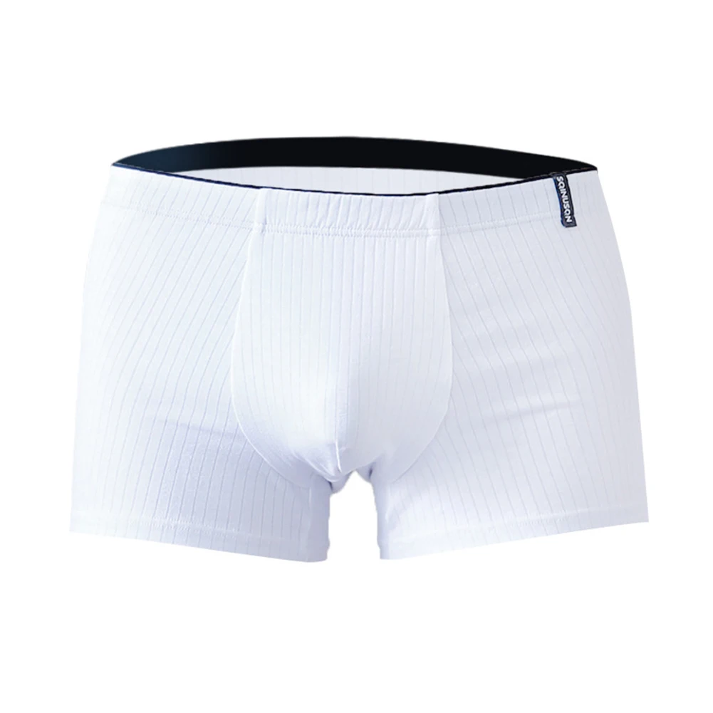 

Mens Vertical Stripe Solid Color Shorts Cotton Breathable Boxer Briefs Sexy Pouch Panties Casual Loose Underpants Home Wear